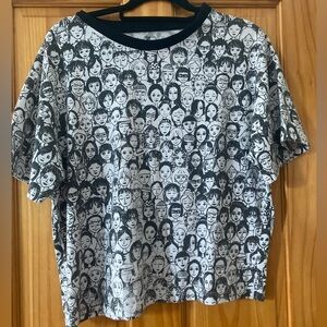 Zellbury Black White Abstract Faces Graphic Tee Modern Art Print Top L
